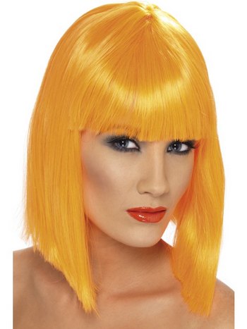 (image for) Neon Orange Glam Wig Blunt with Fringe
